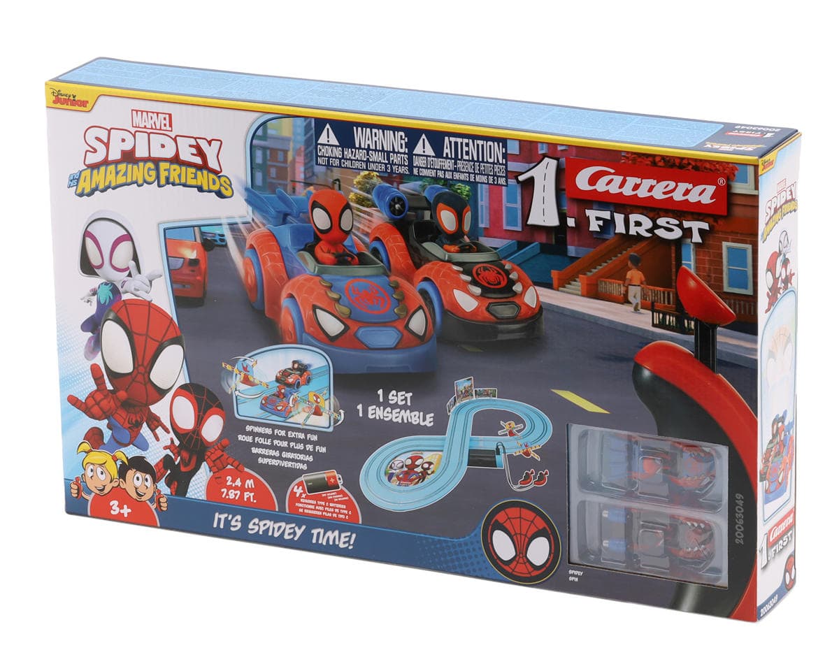 Carrera First Spidey - It's Spidey Time! Slot Car Racing Track Set w/Spidey & Spin Cars