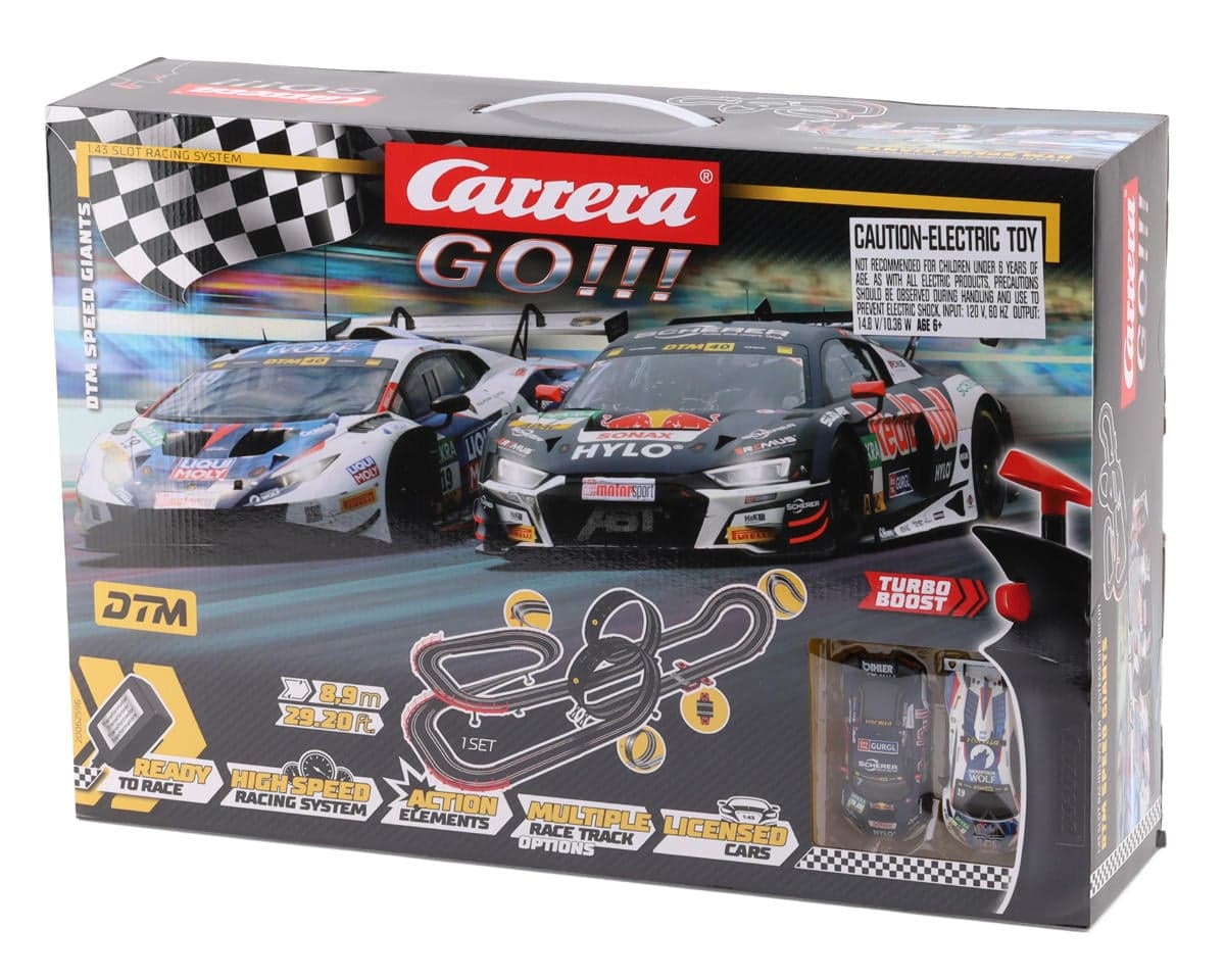 Carrera GO!!! DTM Speed Giants 1/43 Slot Car Racing Track Set w/Audi R8 LMS GT3 & Lamborghini Huracán GT3 Cars