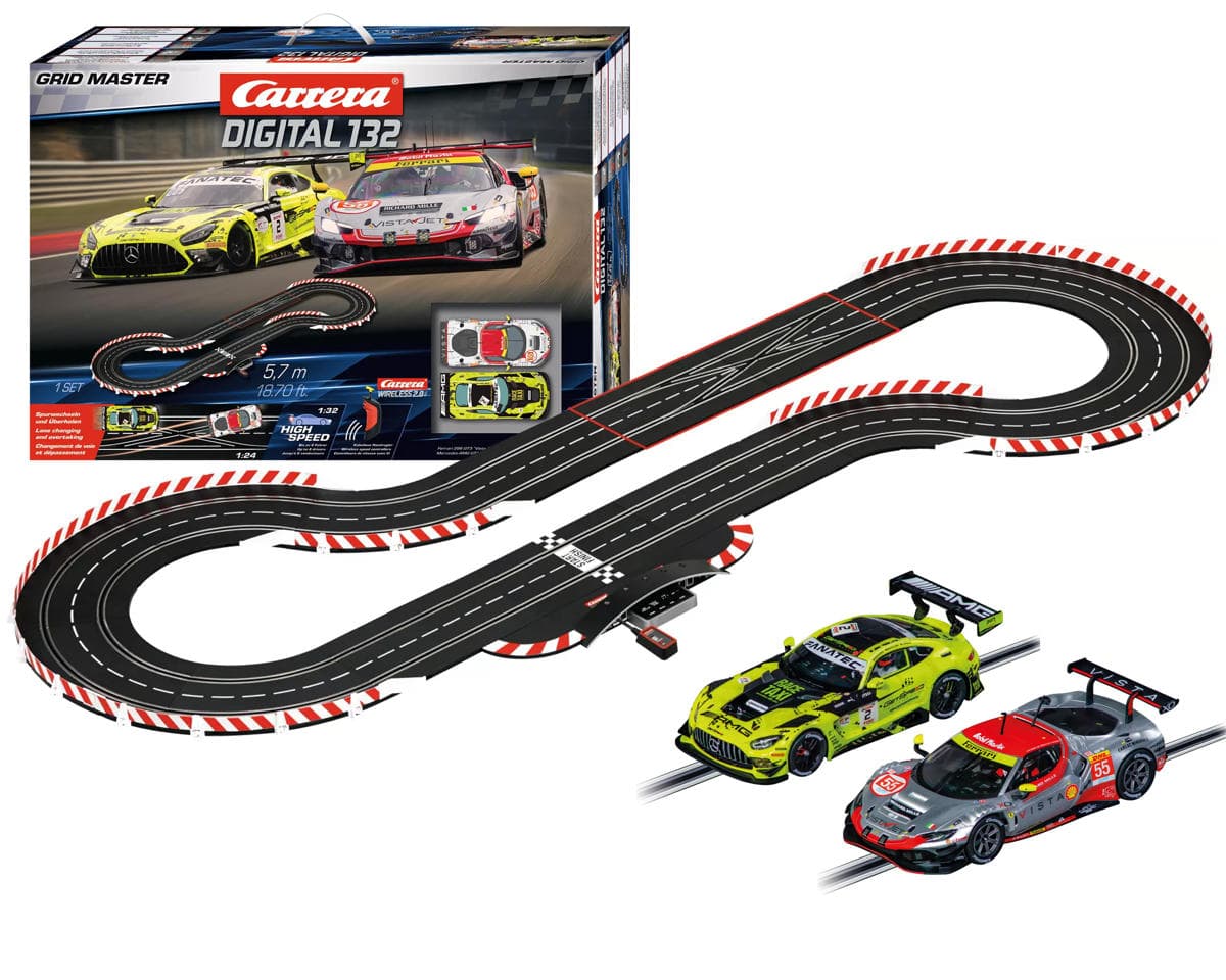 Carrera Digital 132 Grid Masters Slot Car Racing Track Set w/Ferrari 296 GT3 & Mercedes-AMG GT3 Evo Cars