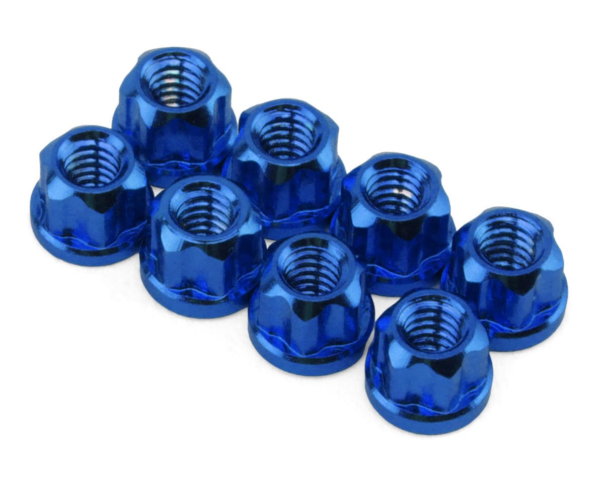Hot Racing Axial SCX30 Aluminum 2mm Flange Wheel Nuts (Blue) (8)