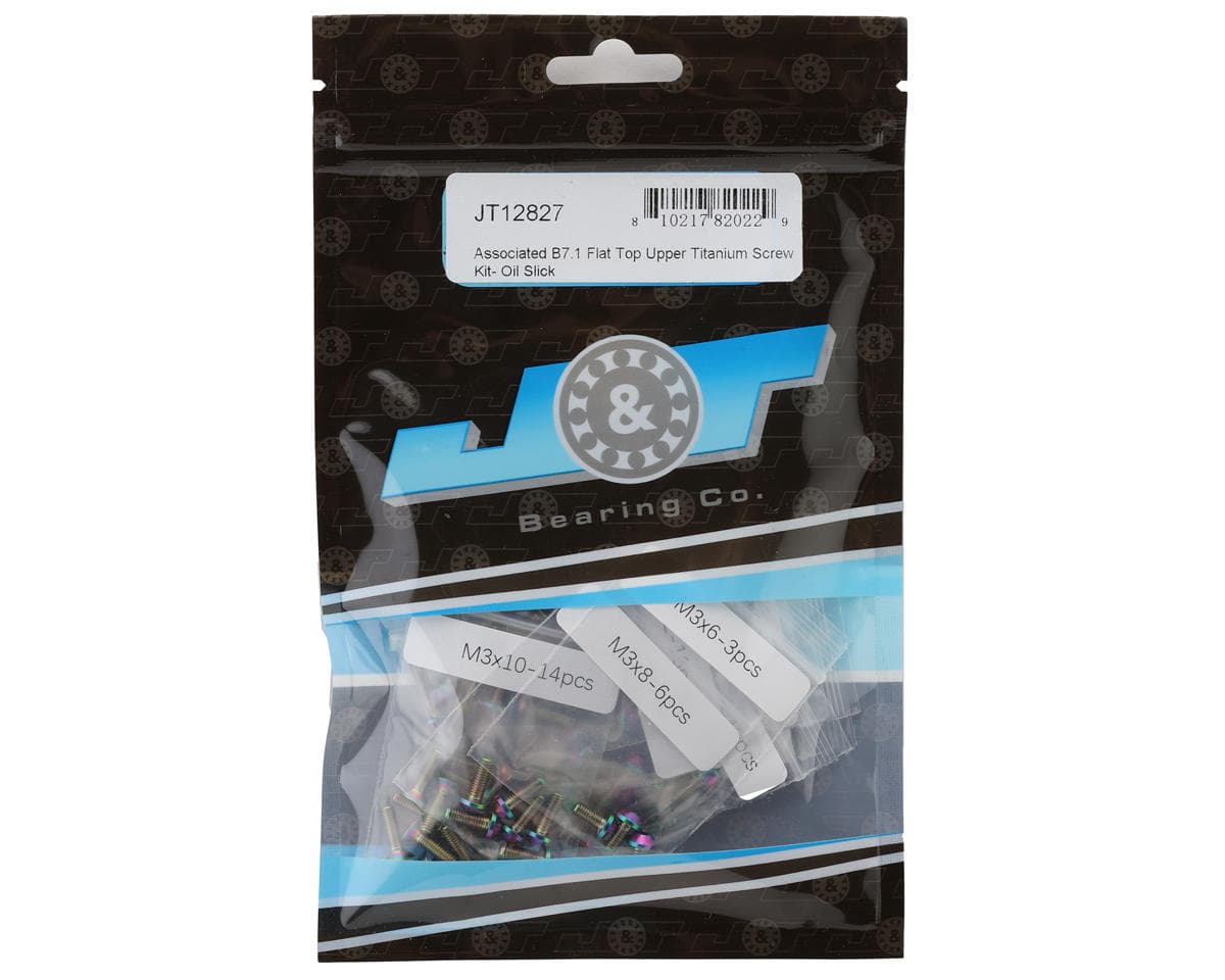 J&T Bearing Co. Team Associated RC10B7.1 Flat Top Upper Titanium Screws Kit (Oil Slick)