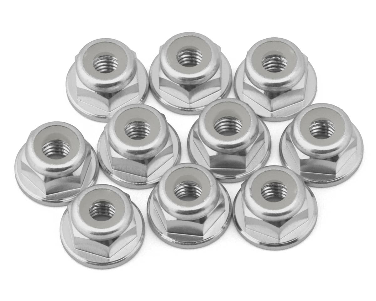 eXcelerate 4mm Flanged Aluminum Lock Nuts (Silver) (10)