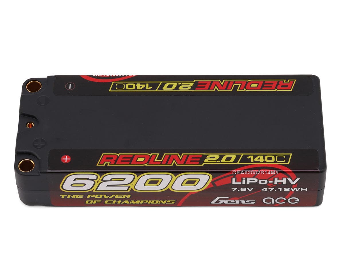 Gens Ace Redline 2.0 2S Mid-Size LCG LiHV Battery 140C (7.6V/6200mAh) w/5mm Bullets