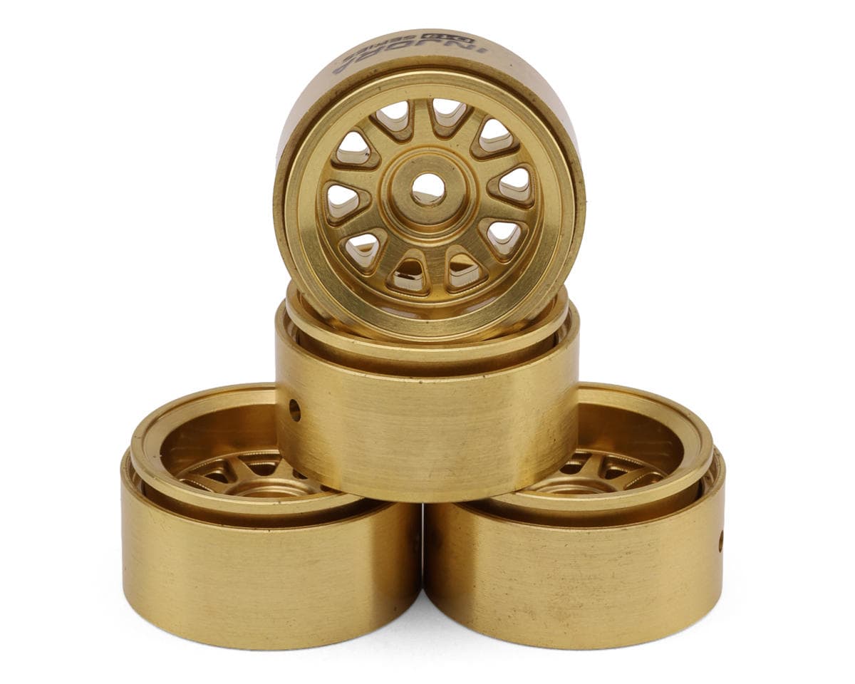 Injora 0.7" D19 Multi-Spoke Brass Micro Crawler Beadlock Wheels (Gold) (4) (15.1g ea) (-1.5mm Offset)