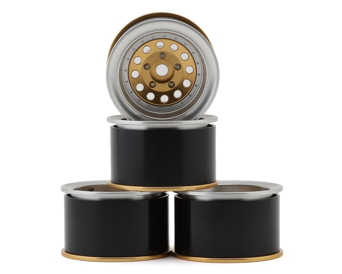 RC4WD Tempest 1.55" Wide Deep Dish Scale Crawler Bead-Lock Wheels (Silver/Gold) (4) (55.1g ea) w/Scale Wheel Hub Nuts