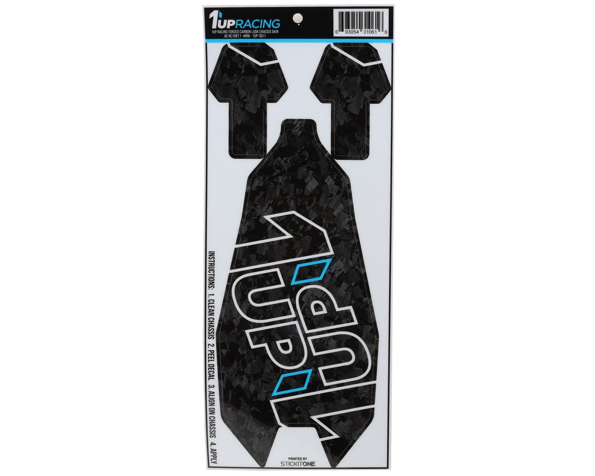 1UP Racing Team Associated RC10B7.1 Twin 1UP Outline Logo Chassis Protector Sheet (Forged Carbon) (-4mm)