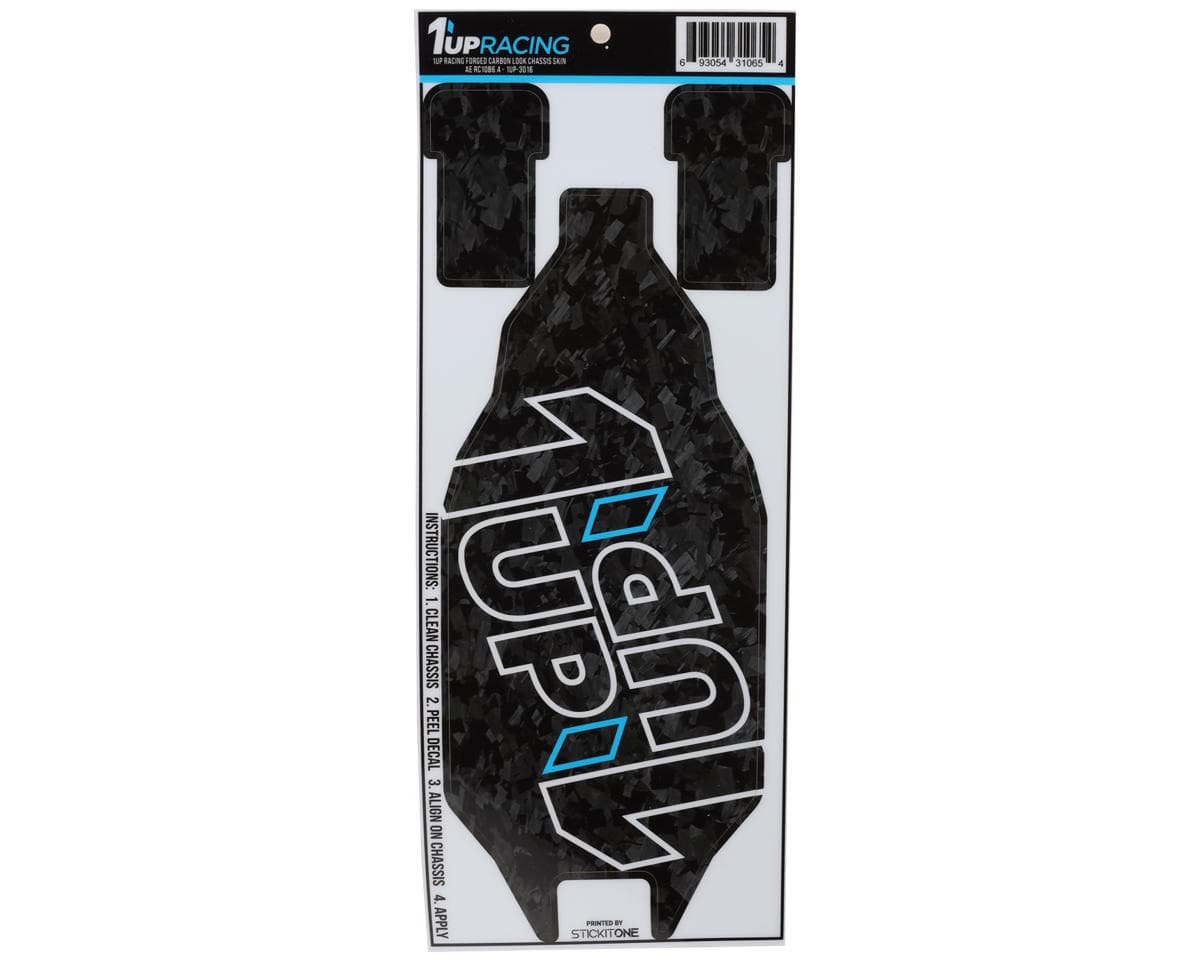 1UP Racing Team Associated RC10B6.4 Twin 1UP Outline Logo Chassis Protector Sheet (Forged Carbon)