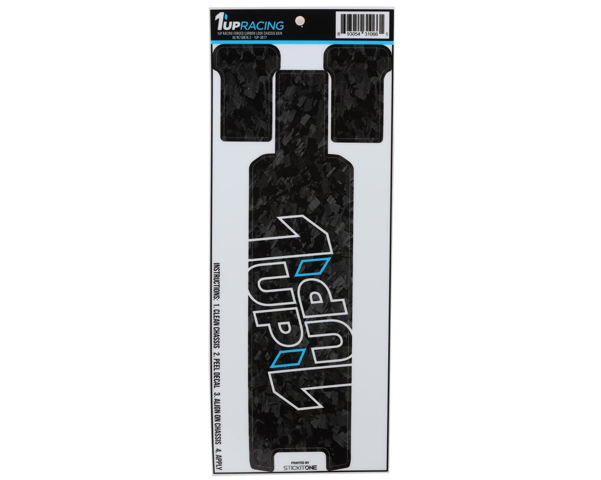 1UP Racing Team Associated RC10B74.2 Twin 1UP Outline Logo Chassis Protector Sheet (Forged Carbon)