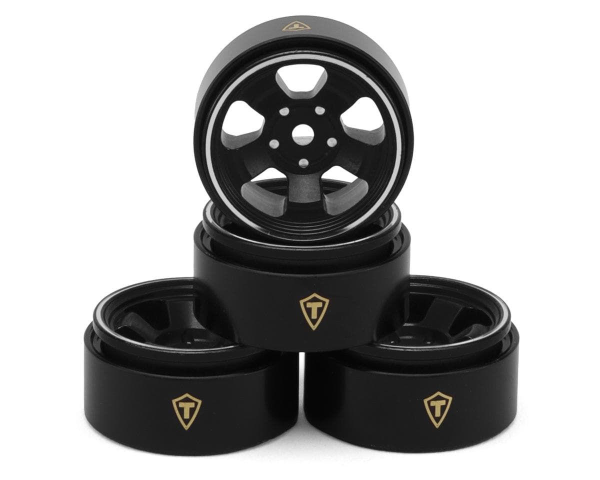Treal Hobby Axial SCX30 Type B 0.7" 5-Spoke Aluminum Micro Rock Crawler Beadlock Wheels (Black) (4)