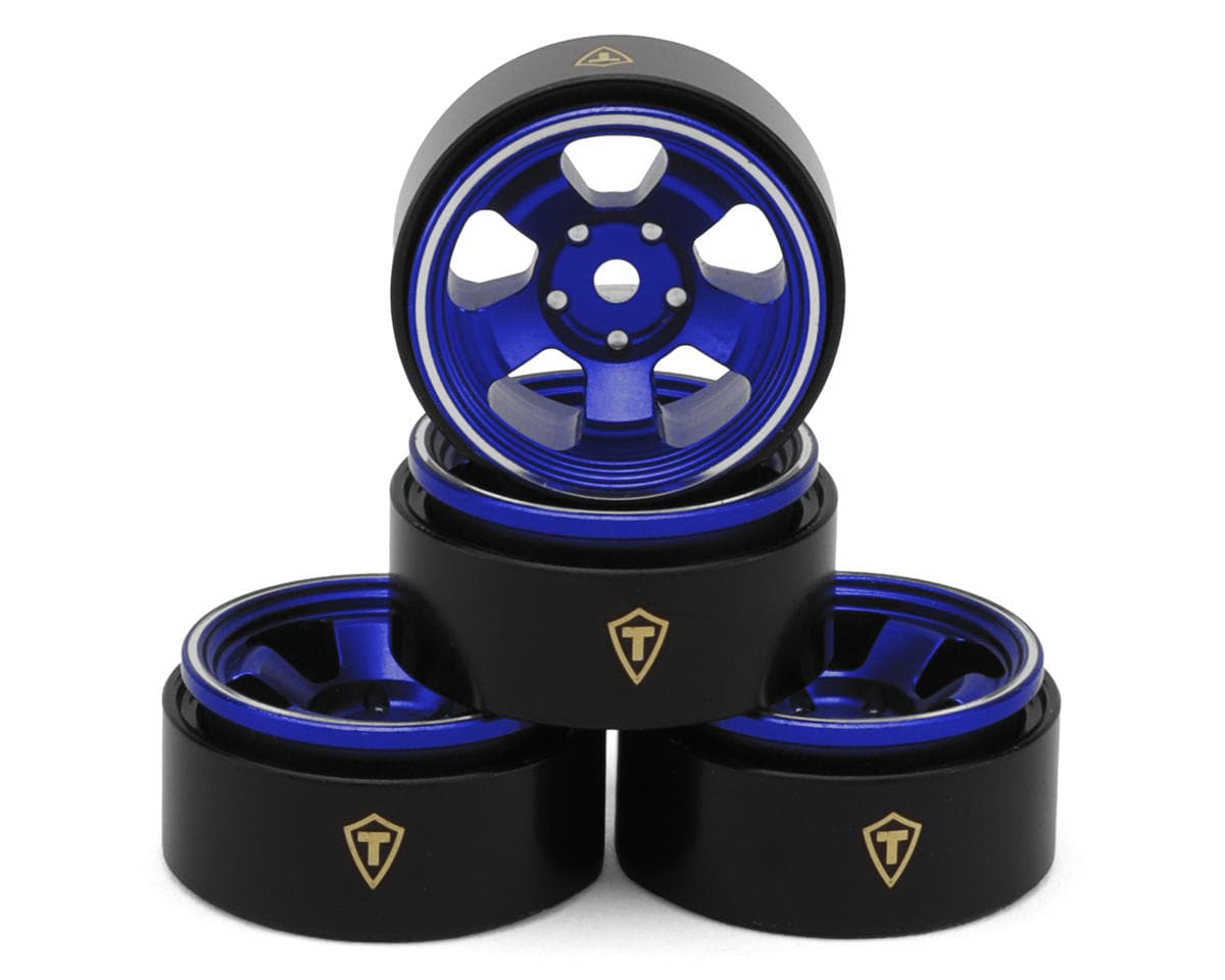 Treal Hobby Axial SCX30 Type B 0.7" 5-Spoke Aluminum Micro Rock Crawler Beadlock Wheels (Blue) (4)