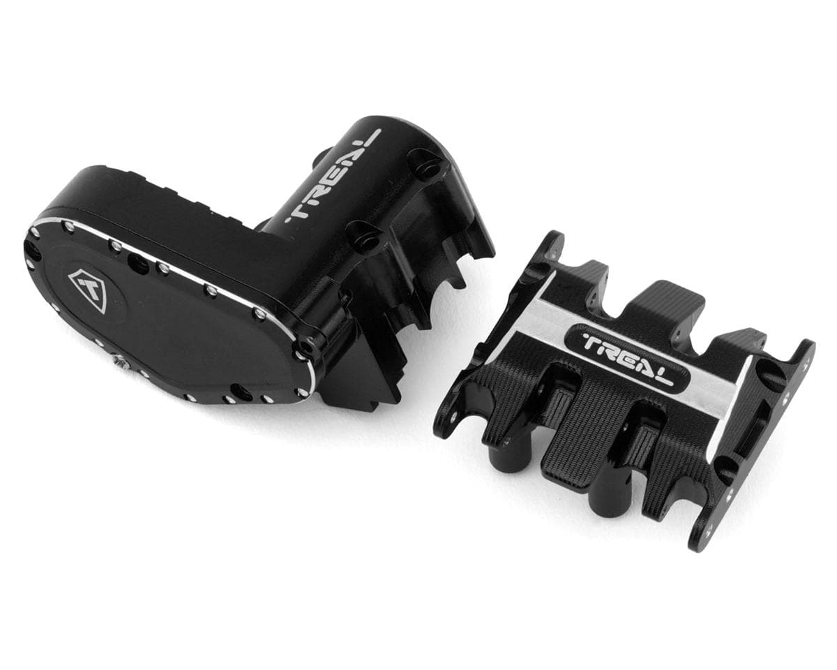 Treal Hobby Axial SCX30 7075 Aluminum Transmission Case & Skid Plate Set (Black)
