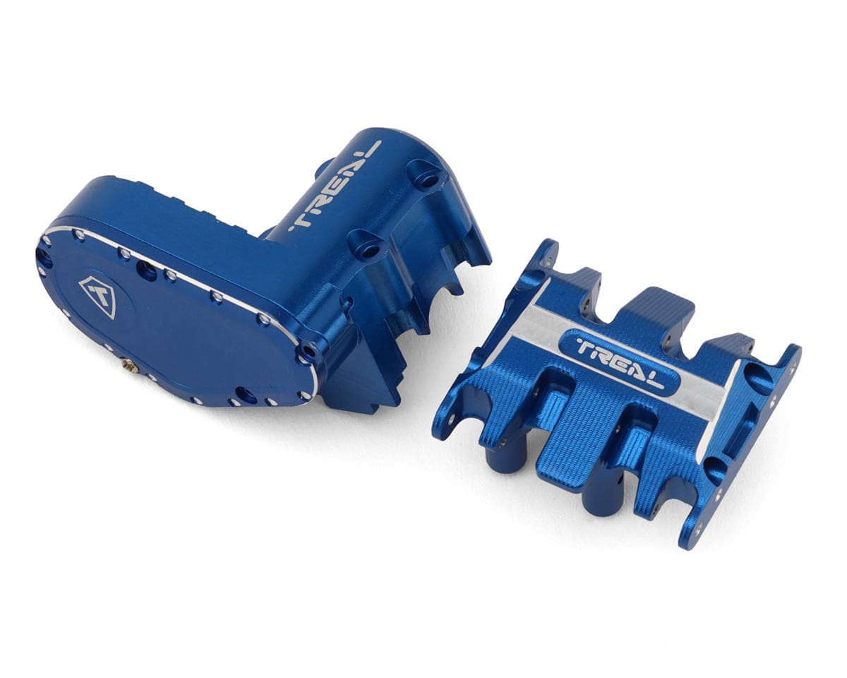 Treal Hobby Axial SCX30 7075 Aluminum Transmission Case & Skid Plate Set (Blue)