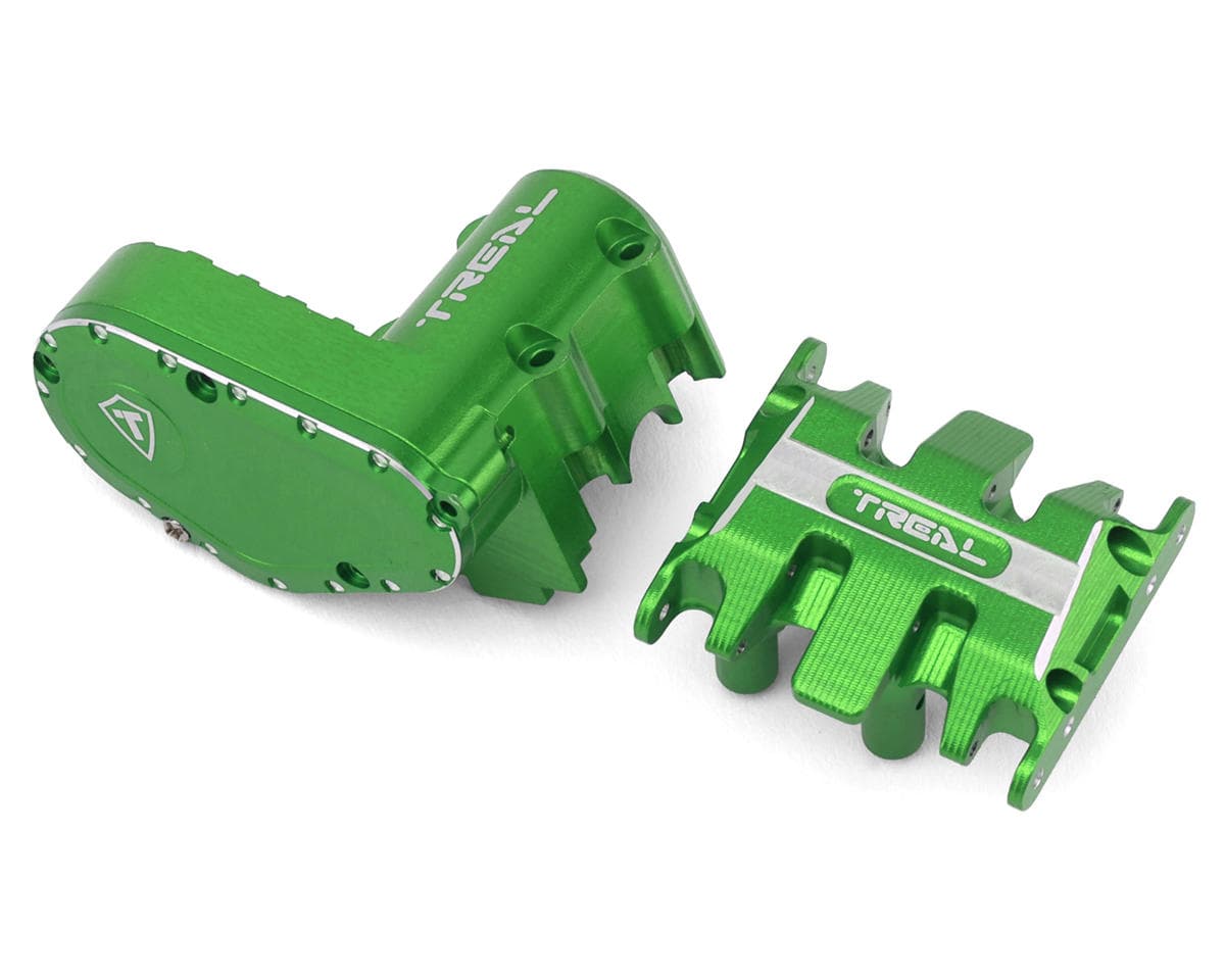 Treal Hobby Axial SCX30 7075 Aluminum Transmission Case & Skid Plate Set (Green)