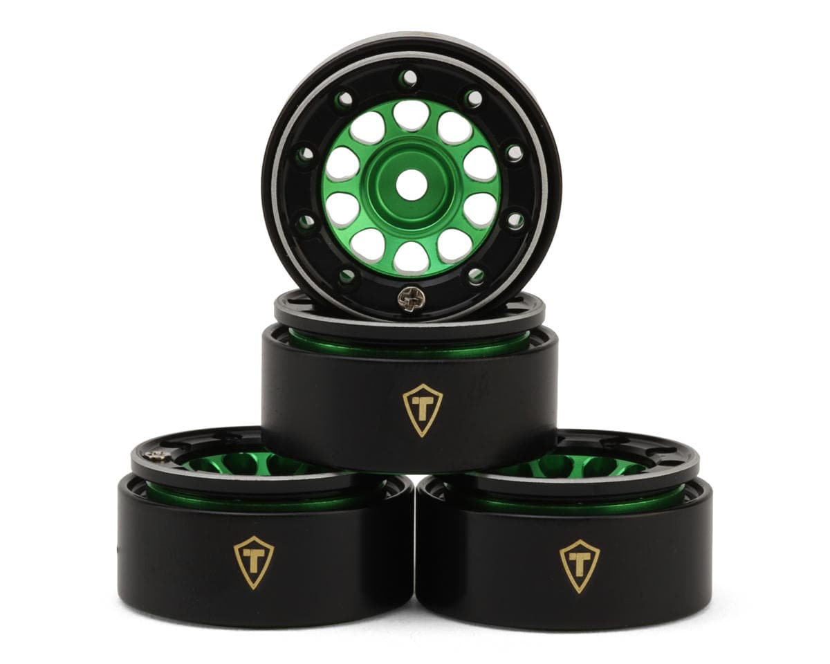 Treal Hobby Type E 0.7" Aluminum Micro Crawler Beadlock Wheels (Green) (4) (9.5g ea) w/Brass Rings