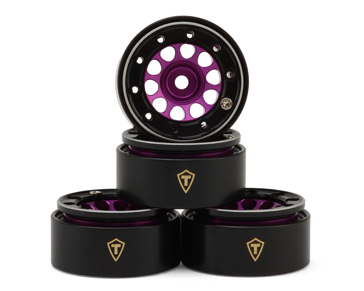 Treal Hobby Type E 0.7" Aluminum Micro Crawler Beadlock Wheels (Purple) (4) (9.5g ea) w/Brass Rings