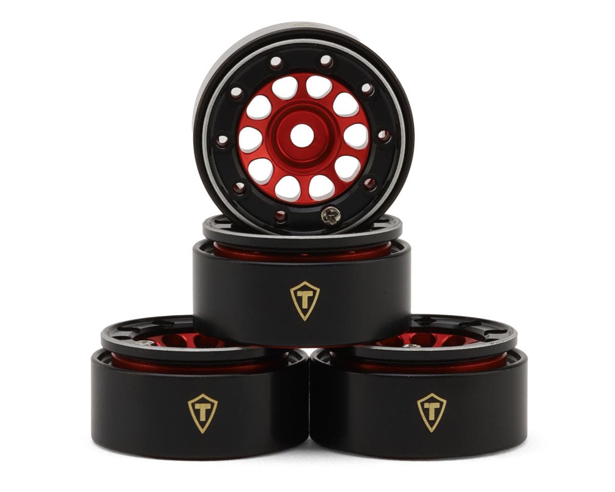 Treal Hobby Type E 0.7" Aluminum Micro Crawler Beadlock Wheels (Red) (4) (9.5g ea) w/Brass Rings