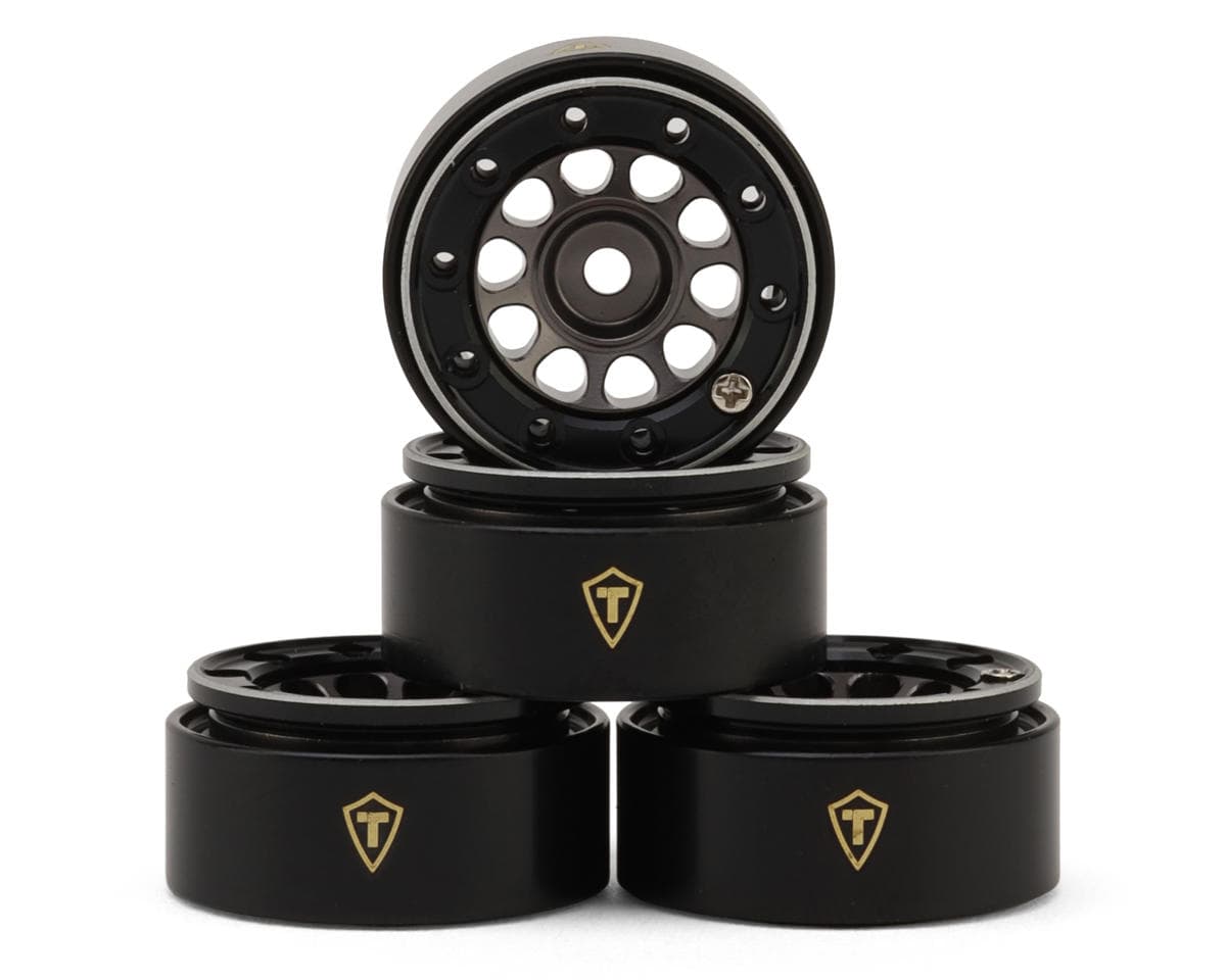Treal Hobby Type E 0.7" Aluminum Micro Crawler Beadlock Wheels (Titanium) (4) (9.5g ea) w/Brass Rings