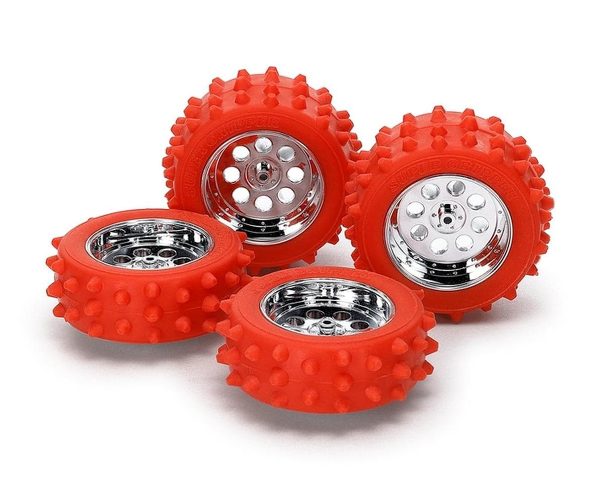 Tamiya JR Mini 4WD Large Diameter Spike Tires & Wheels Set (Red/Silver) (4) (40th Anniversary Limited Edition)