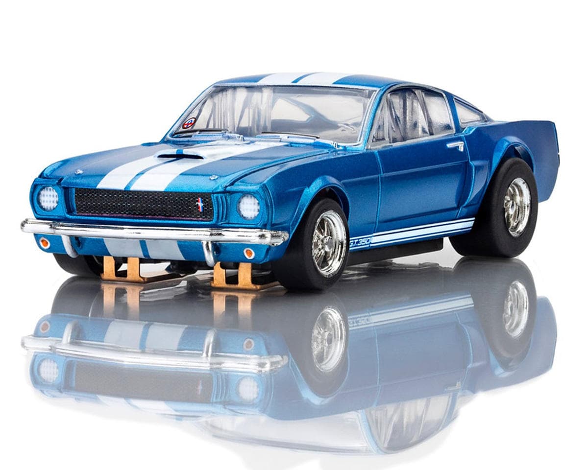 AFX 1966 Shelby Mustang GT350 HO Scale Slot Car (Blue/White) (LWB) (Mega G+)