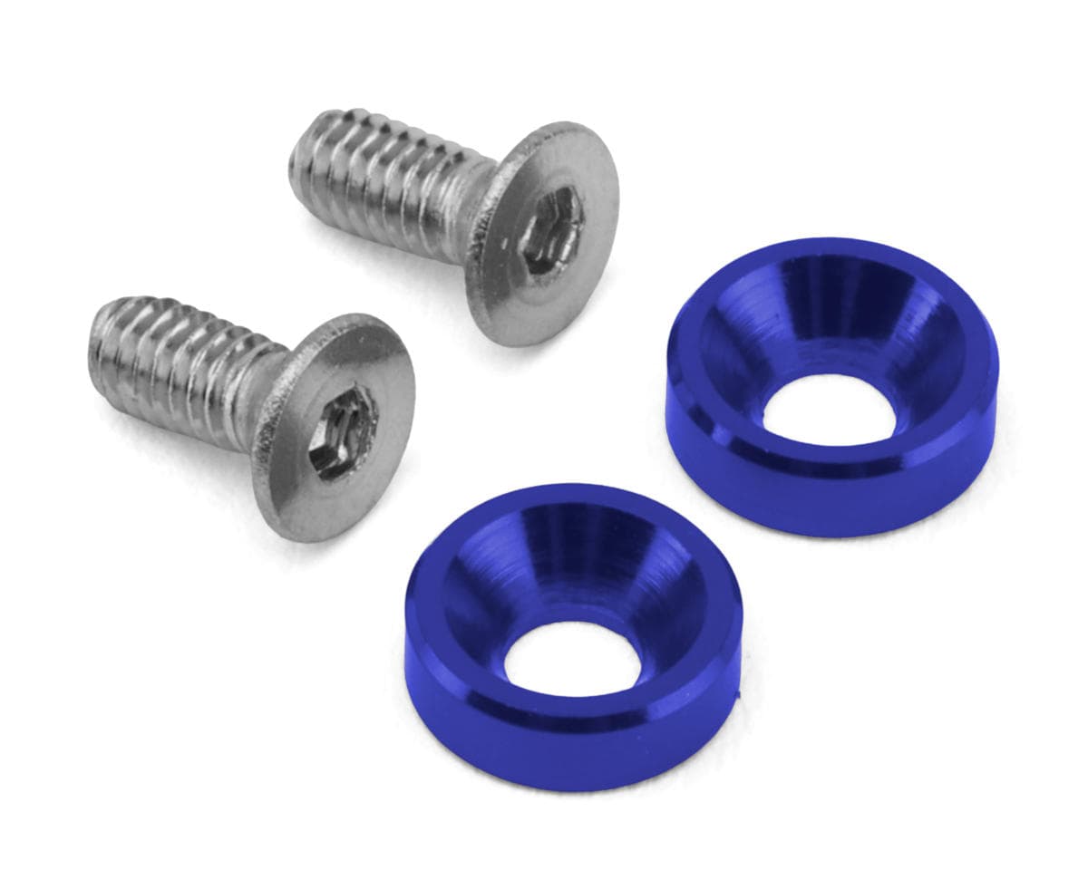 HackFab 2.5x6mm Motor Screws w/Aluminum Countersunk Washers Set (Dark Blue) (Mini-B/Mini-T 2.0)