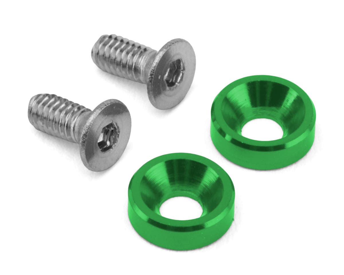 HackFab 2.5x6mm Motor Screws w/Aluminum Countersunk Washers Set (Green) (Mini-B/Mini-T 2.0)