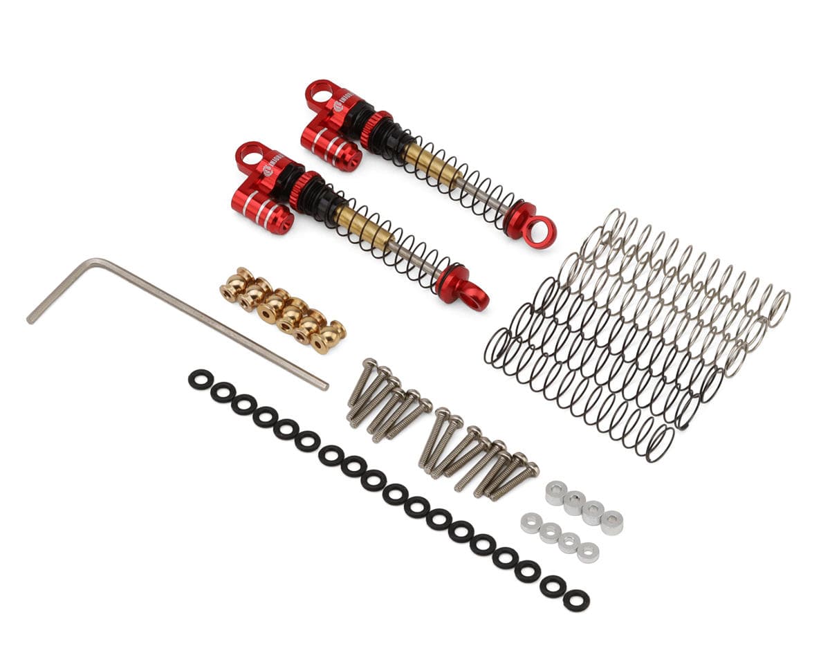 Injora Axial SCX24 43mm Aluminum Threaded Double Barrel Long Travel Shocks (Fake Reservoir) (Red) (2)
