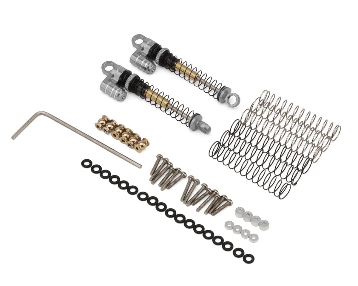 Injora Axial SCX24 43mm Aluminum Threaded Double Barrel Long Travel Shocks (Fake Reservoir) (Grey) (2)