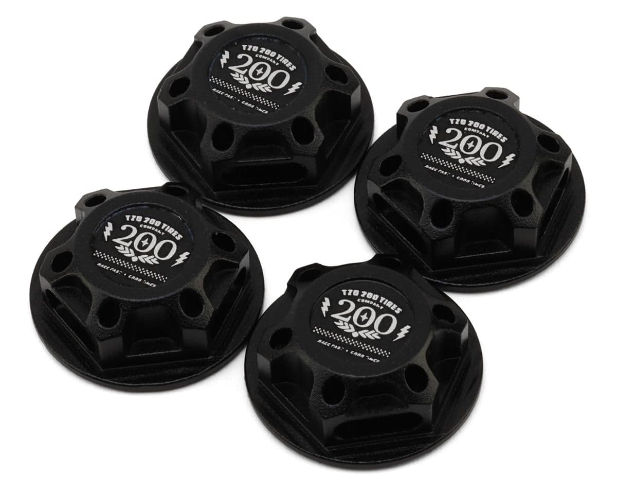 TZO Tires 17mm Aluminum "TZO 200 Logo" Covered Serrated Wheel Nuts (Black) (4)