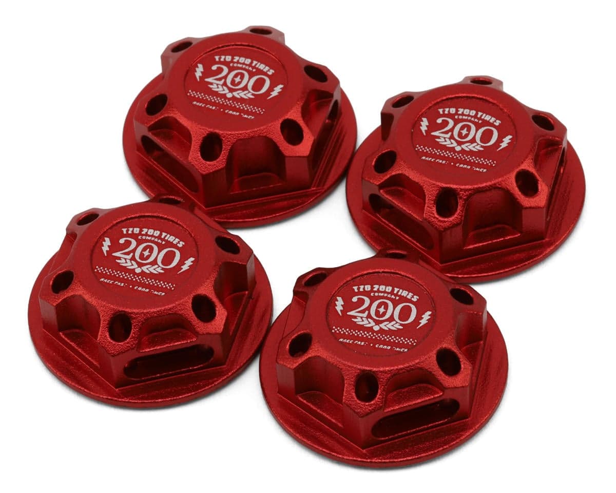 TZO Tires 17mm Aluminum "TZO 200 Logo" Covered Serrated Wheel Nuts (Red) (4)