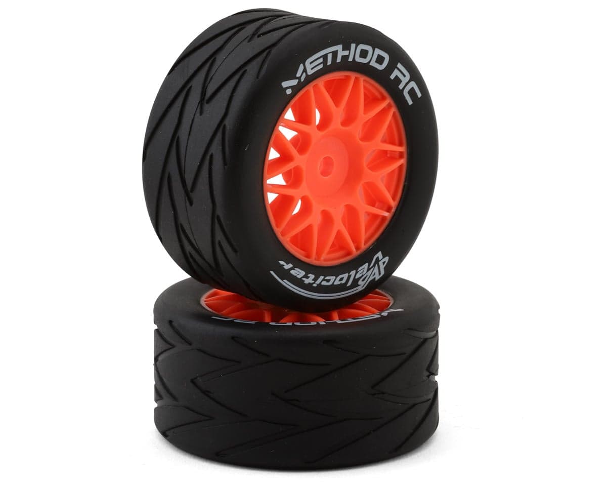 Method RC Velociter 1/12 On-Road Pre-Mounted Tires (Red) (2) w/8mm Hex