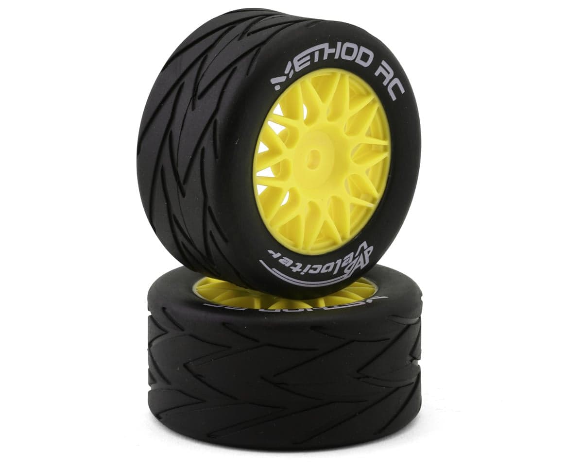 Method RC Velociter 1/12 On-Road Pre-Mounted Tires (Yellow) (2) w/8mm Hex