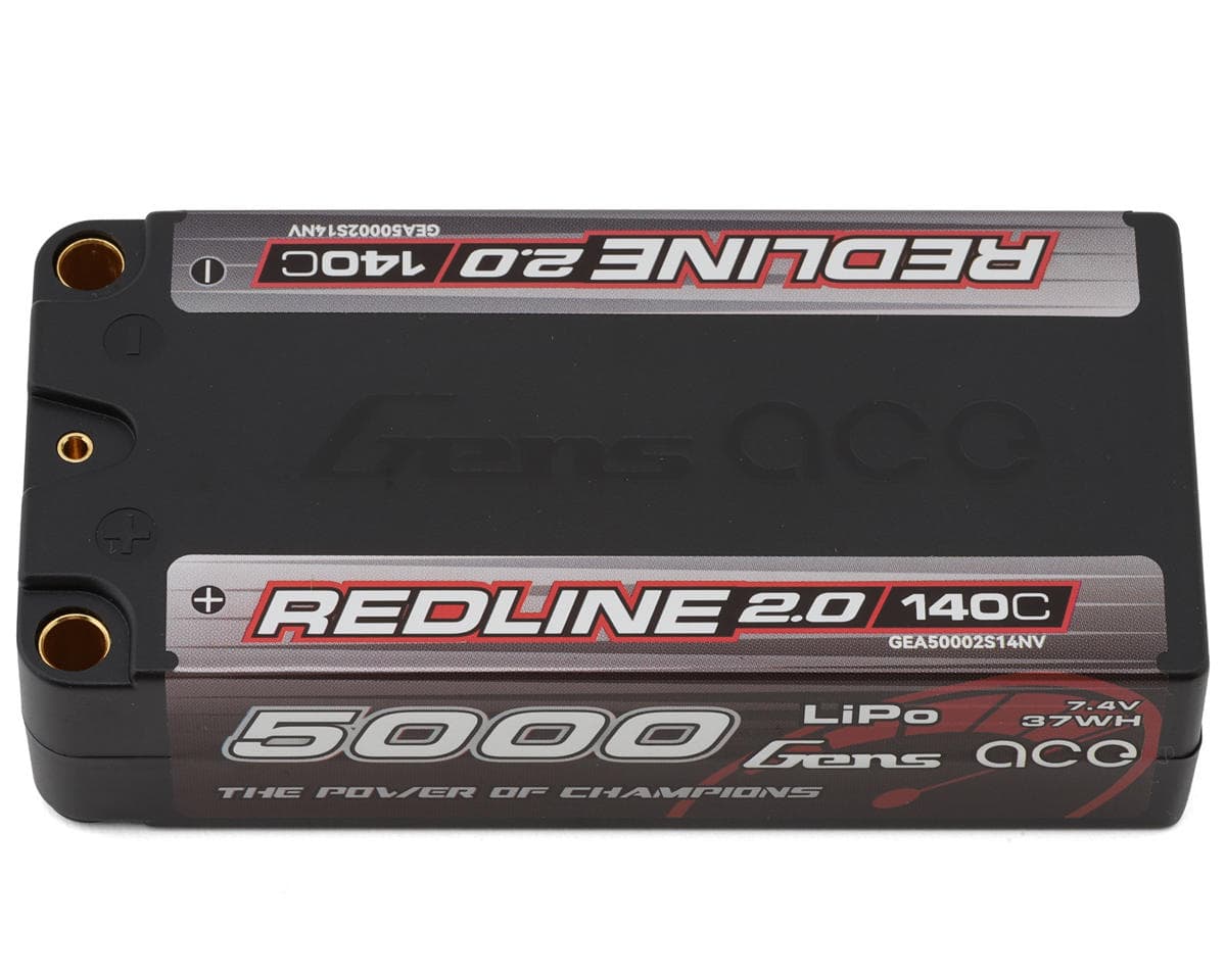 Gens Ace Redline 2.0 2S 140C Hardcase Shorty LiPo Battery (7.4V/5000mAh) w/5mm Bullets