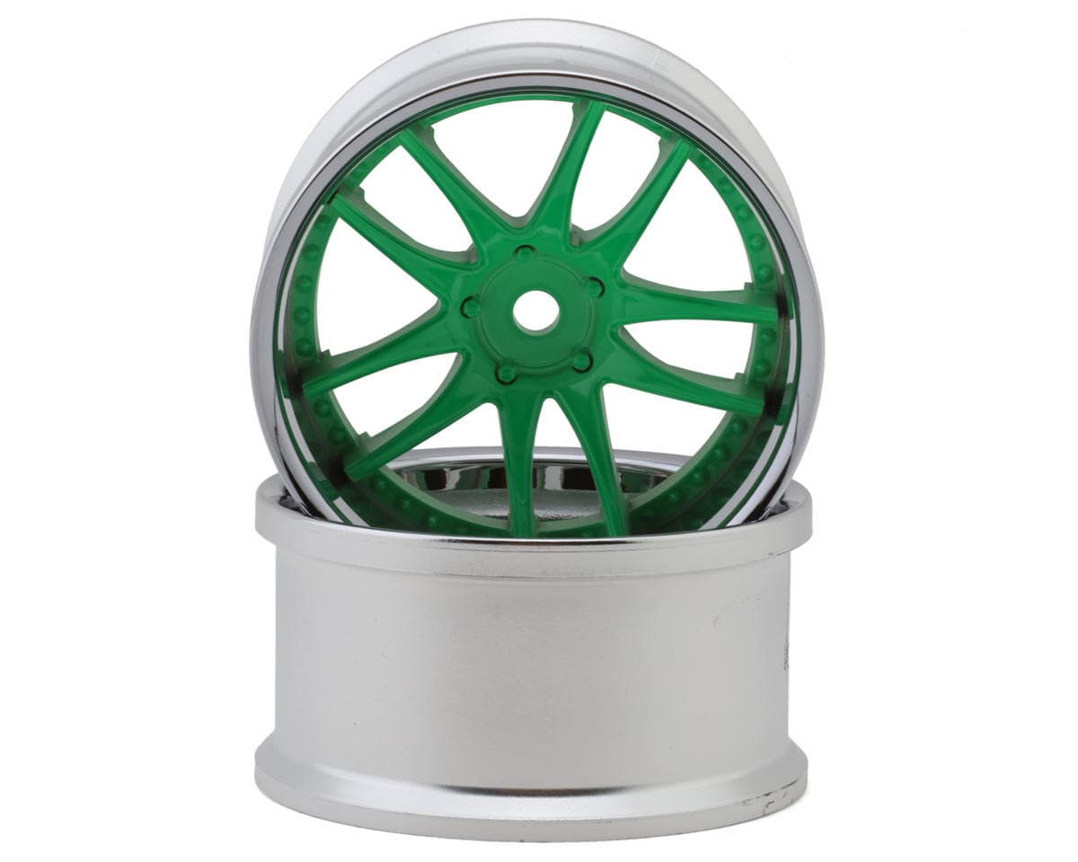 LAB Work Emotion CR3P 1/10 Drift Wheels (Chrome/Neon Green) (2) (6mm Offset) w/12mm Hex