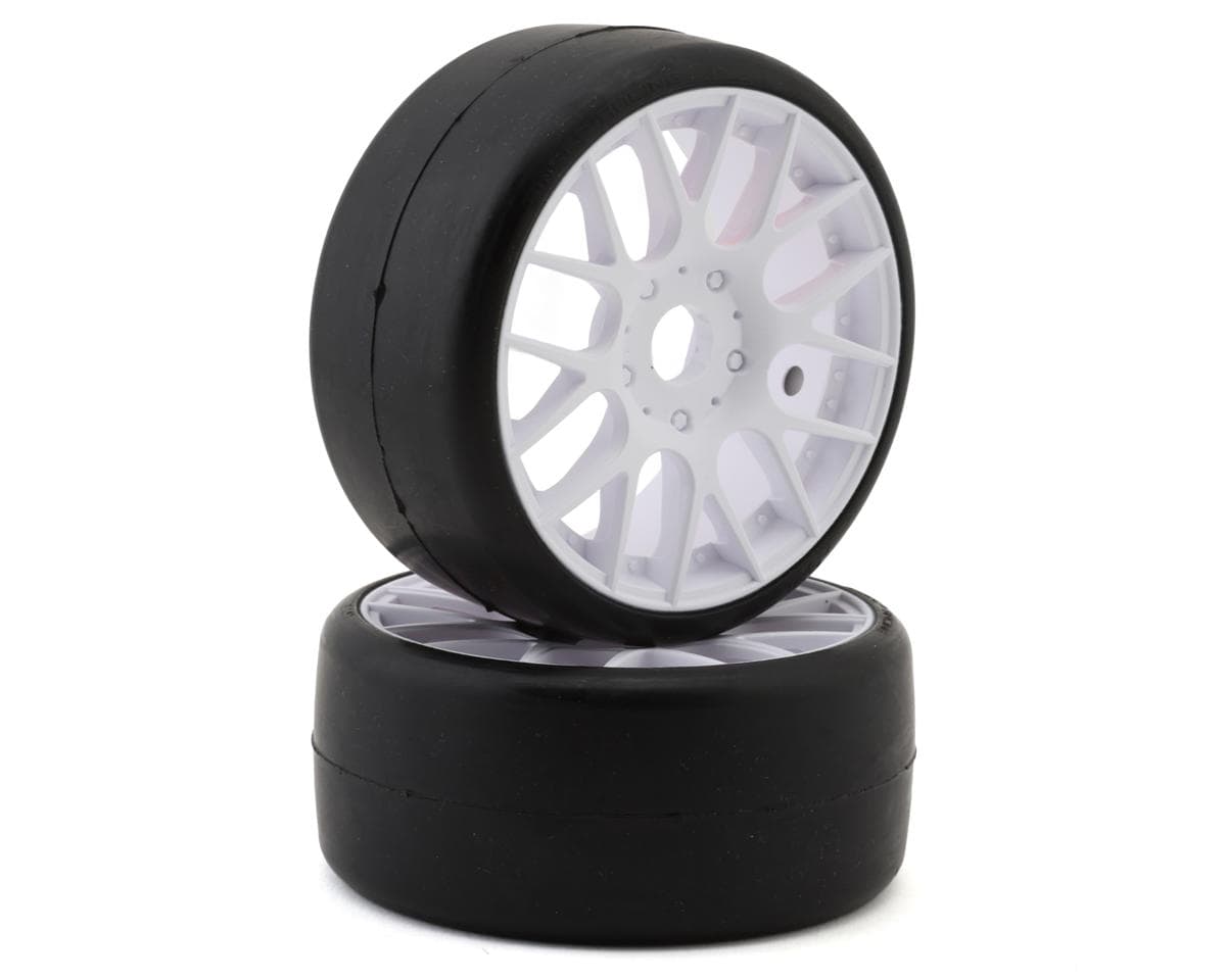 Sweep GT8 D-SPEC Belted Slick 1/8 Pre-Mounted On-Road GT Tires (White) (2) (Red Dot/Hard)