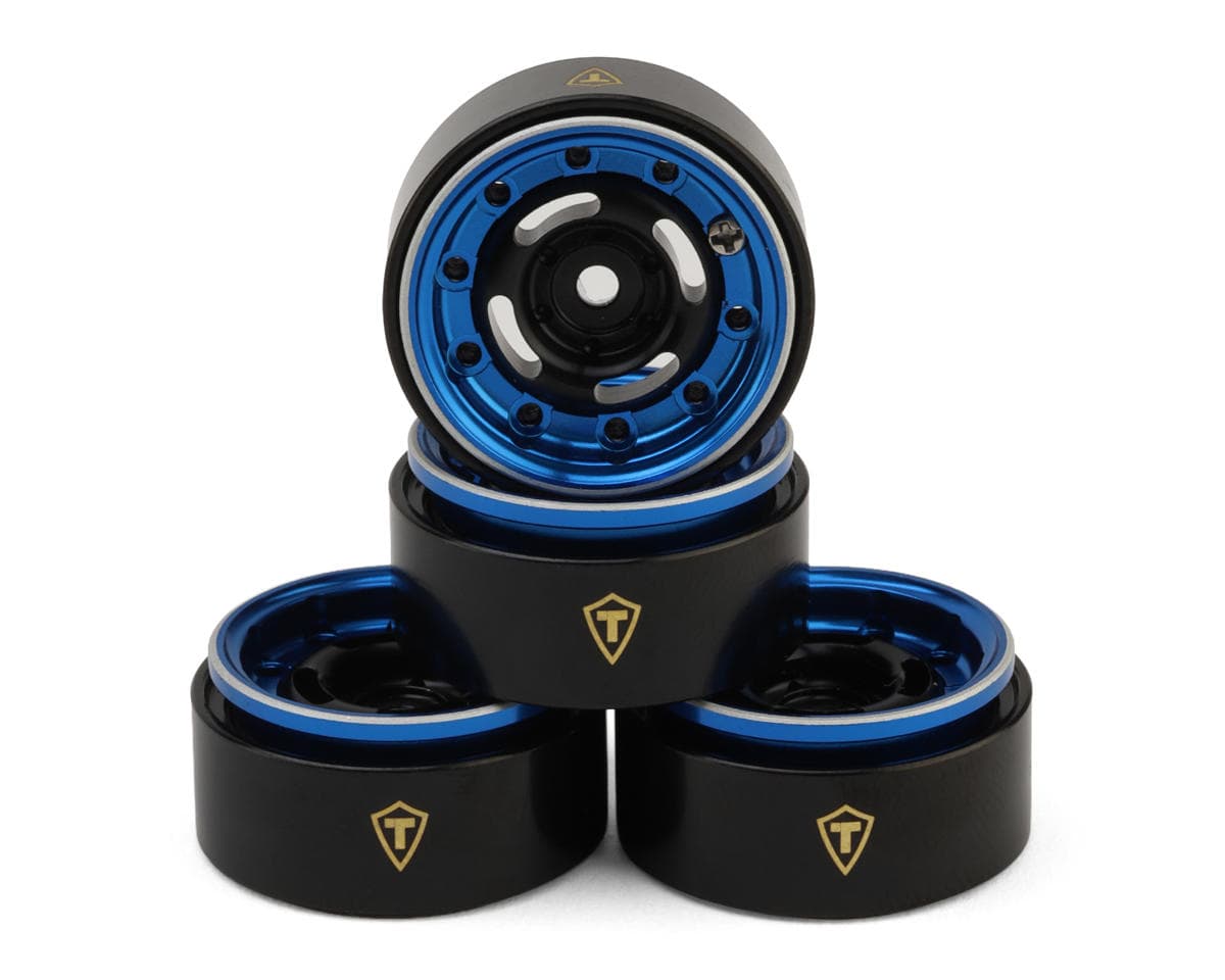 Treal Hobby Type F 0.7" Aluminum Micro Crawler Beadlock Wheels (Blue) (4) (9.5g ea) w/Brass Rings