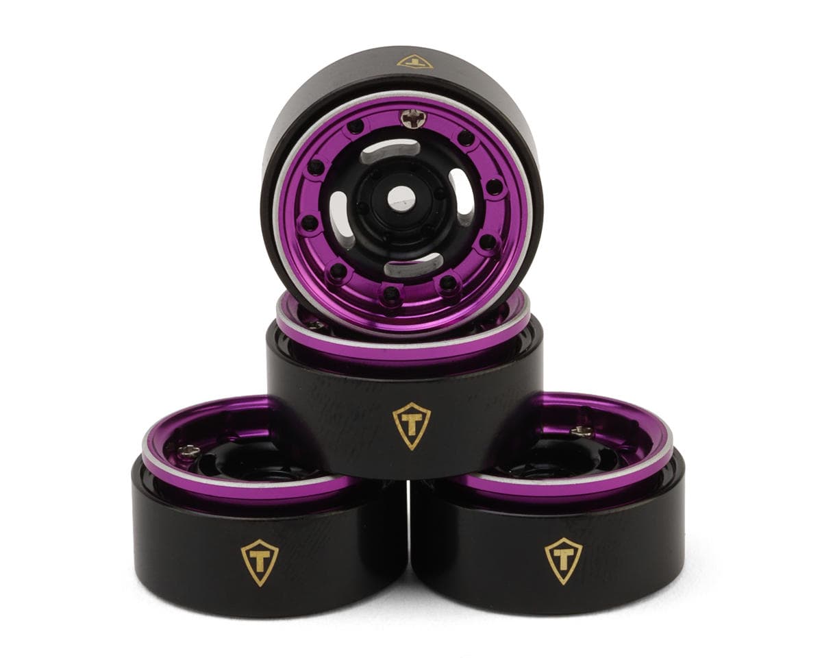 Treal Hobby Type-F 0.7" Aluminum Micro Crawler Beadlock Wheels (Purple) (4) (9.5g ea) w/Brass Rings