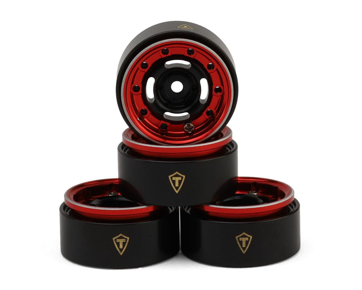 Treal Hobby Type F 0.7" Aluminum Micro Crawler Beadlock Wheels (Red) (4) (9.5g ea) w/Brass Rings