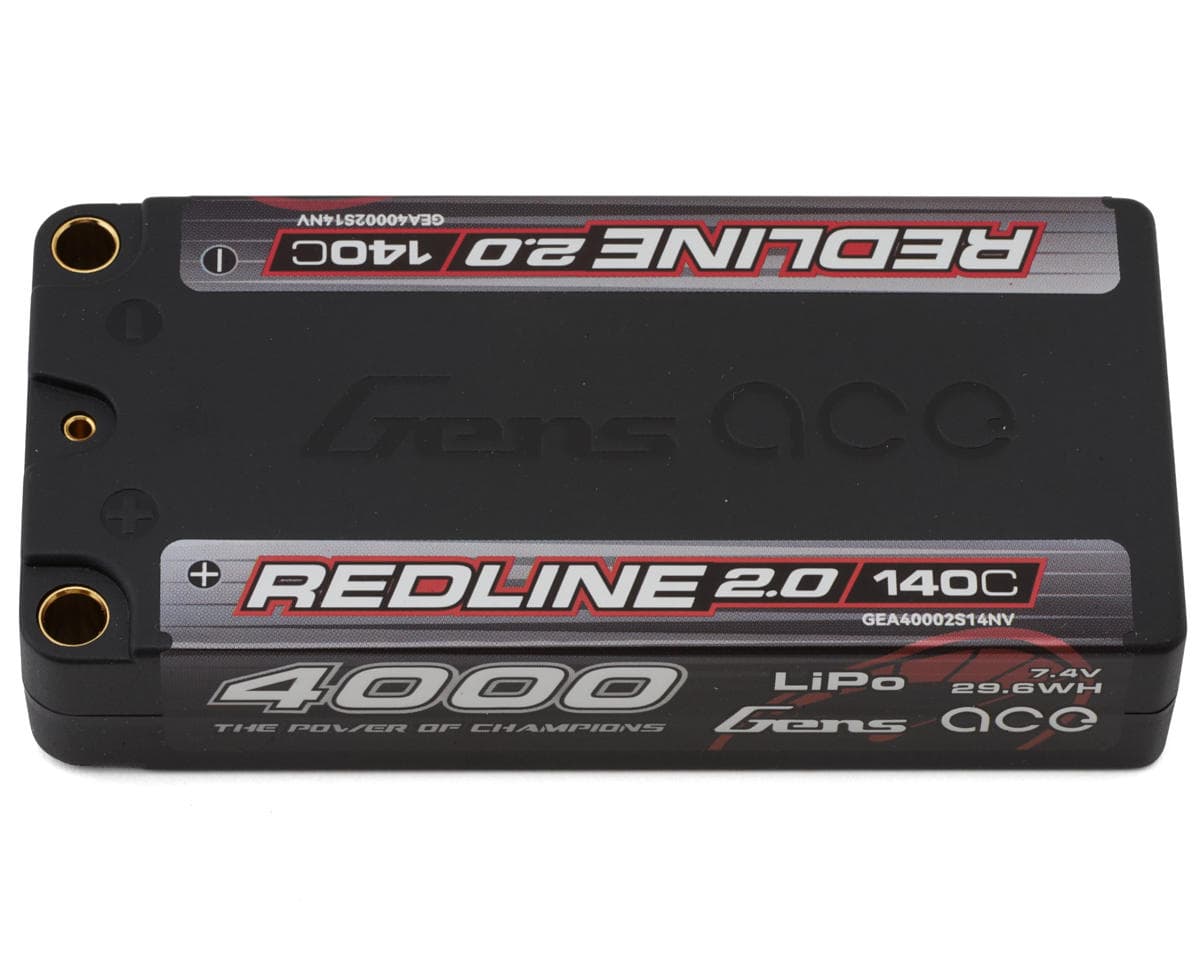 Gens Ace Redline 2.0 2S 140C Hardcase Shorty LiPo Battery (7.4V/4000mAh) w/5mm Bullets