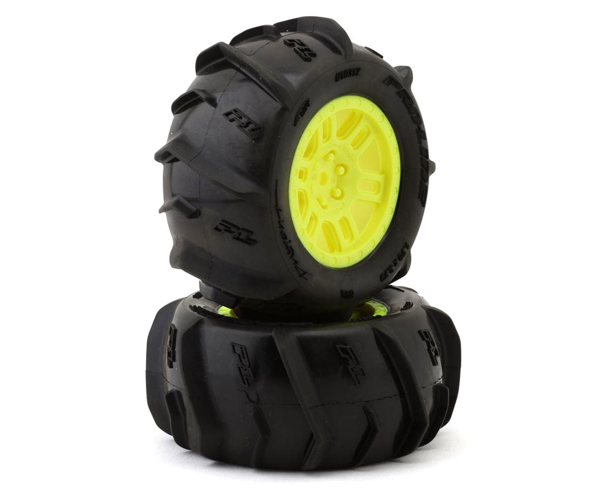 Pro-Line 1/16 Dumont Front/Rear Paddle Tires Mounted 12mm Yellow Split Six (2) (Yellow) (2) w/12mm Hex