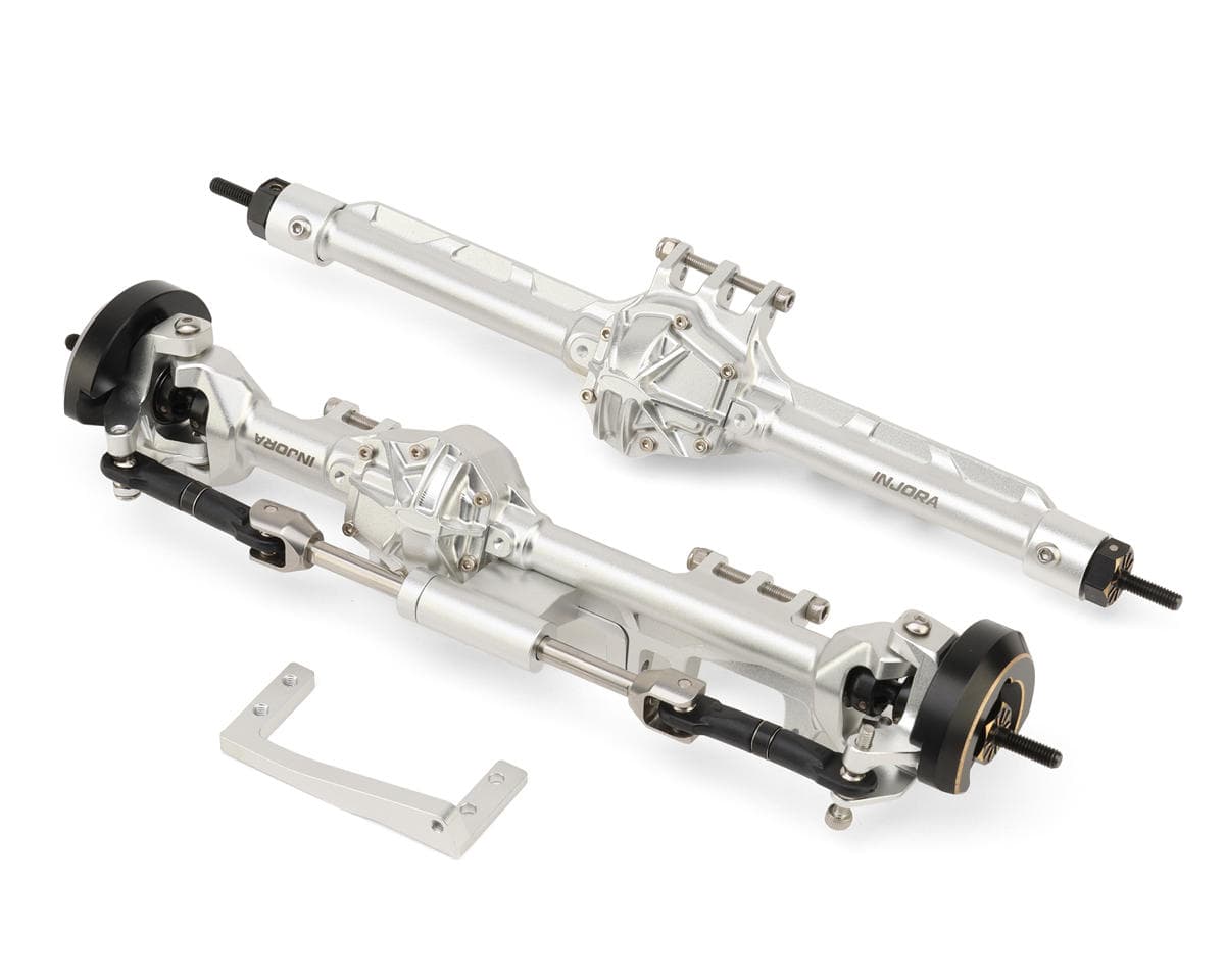 Injora Axial UTB10 Capra C60 Aluminum Straight Axles Set (Silver) w/Double Jointed Shafts & Brass Steering Knuckles