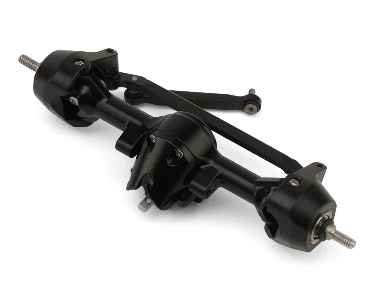 Injora Axial SCX30 +3mm Aluminum Front Planet Axle (Black) w/Double Joint Driveshafts & Brass Steering Knuckles
