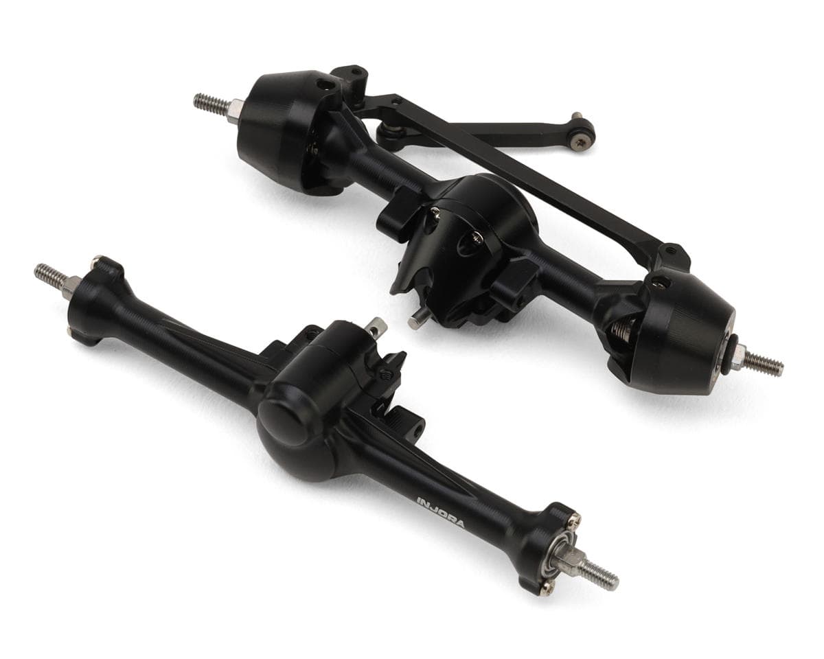 Injora Axial SCX30 +4.5mm Aluminum Front & Rear Planet Axles (Black) w/Double Joint Driveshafts & Brass Steering Knuckles
