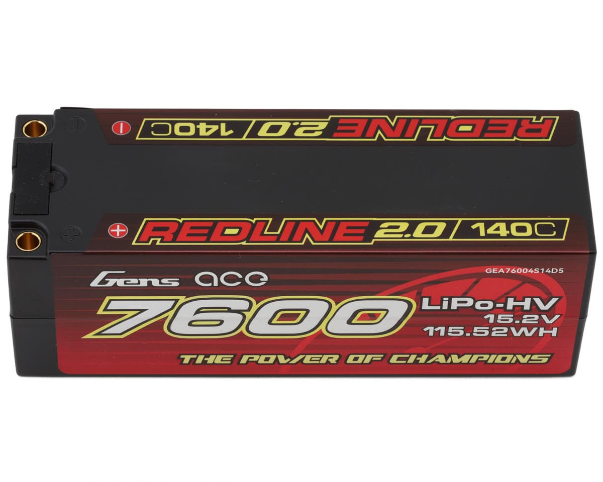 Gens Ace Redline 2.0 4S LiHV Battery 140C (15.2V/7600mAh) w/5mm Bullets