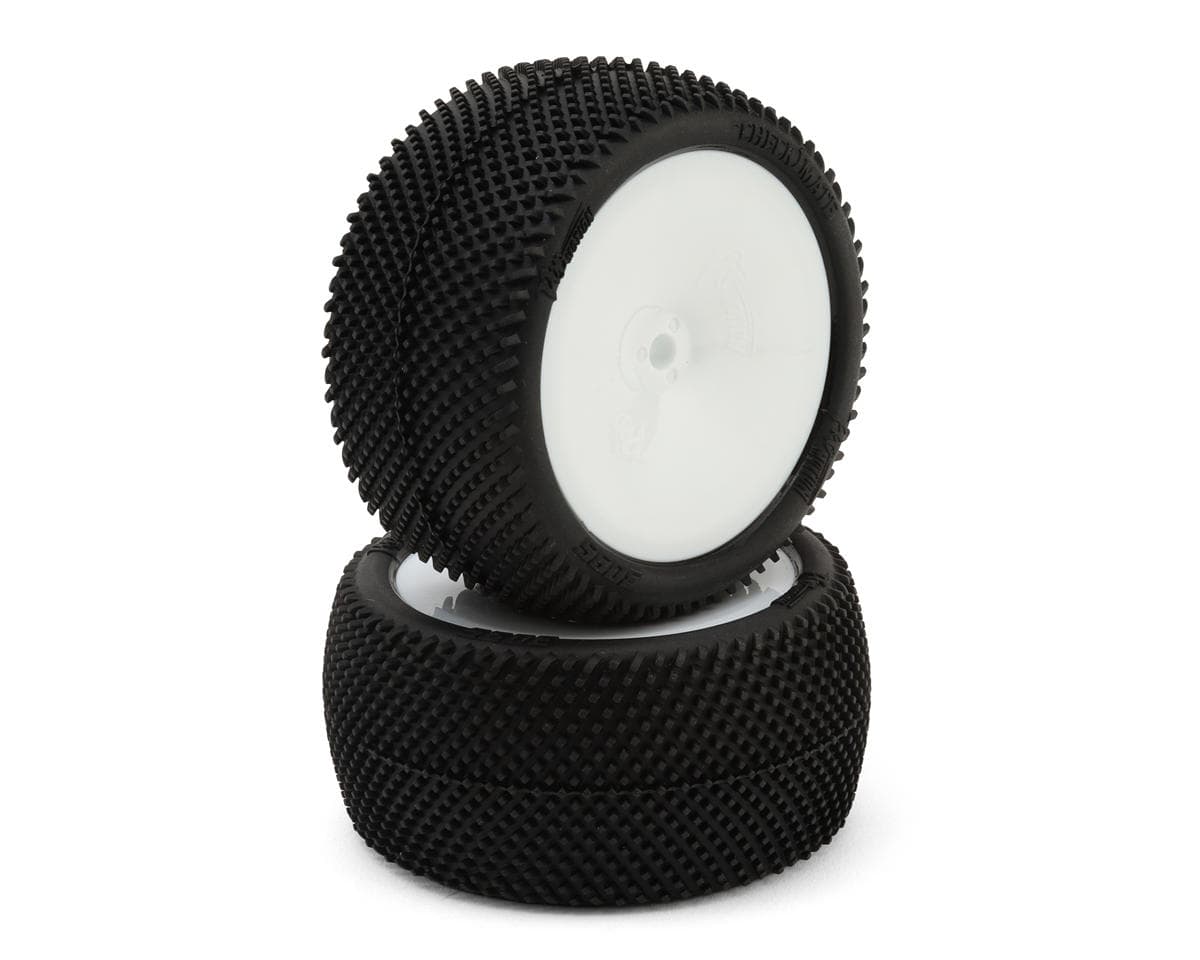 Pro-Motion Checkmate LP 2.2" Pre-Mounted Rear Buggy Carpet Tires (White) (2) (C5 - Super Soft)