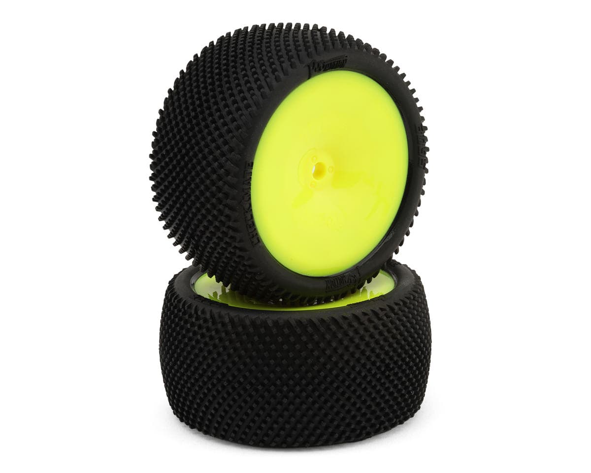 Pro-Motion Checkmate LP 2.2" Pre-Mounted Rear Buggy Carpet Tires (Yellow) (2) (C3 Green/Medium)