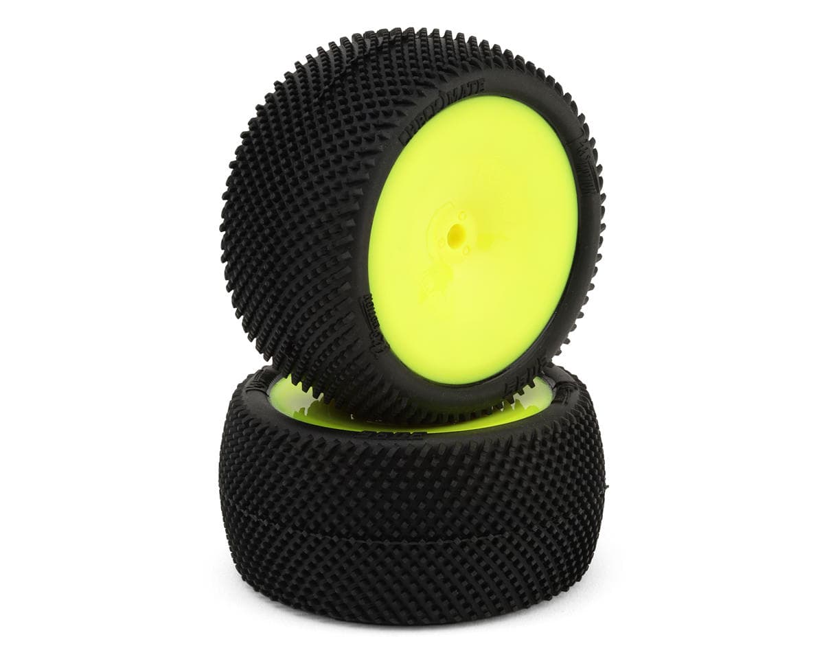 Pro-Motion Checkmate LP 2.2" Pre-Mounted Rear Buggy Carpet Tires (Yellow) (2) (C4 Red/Soft)