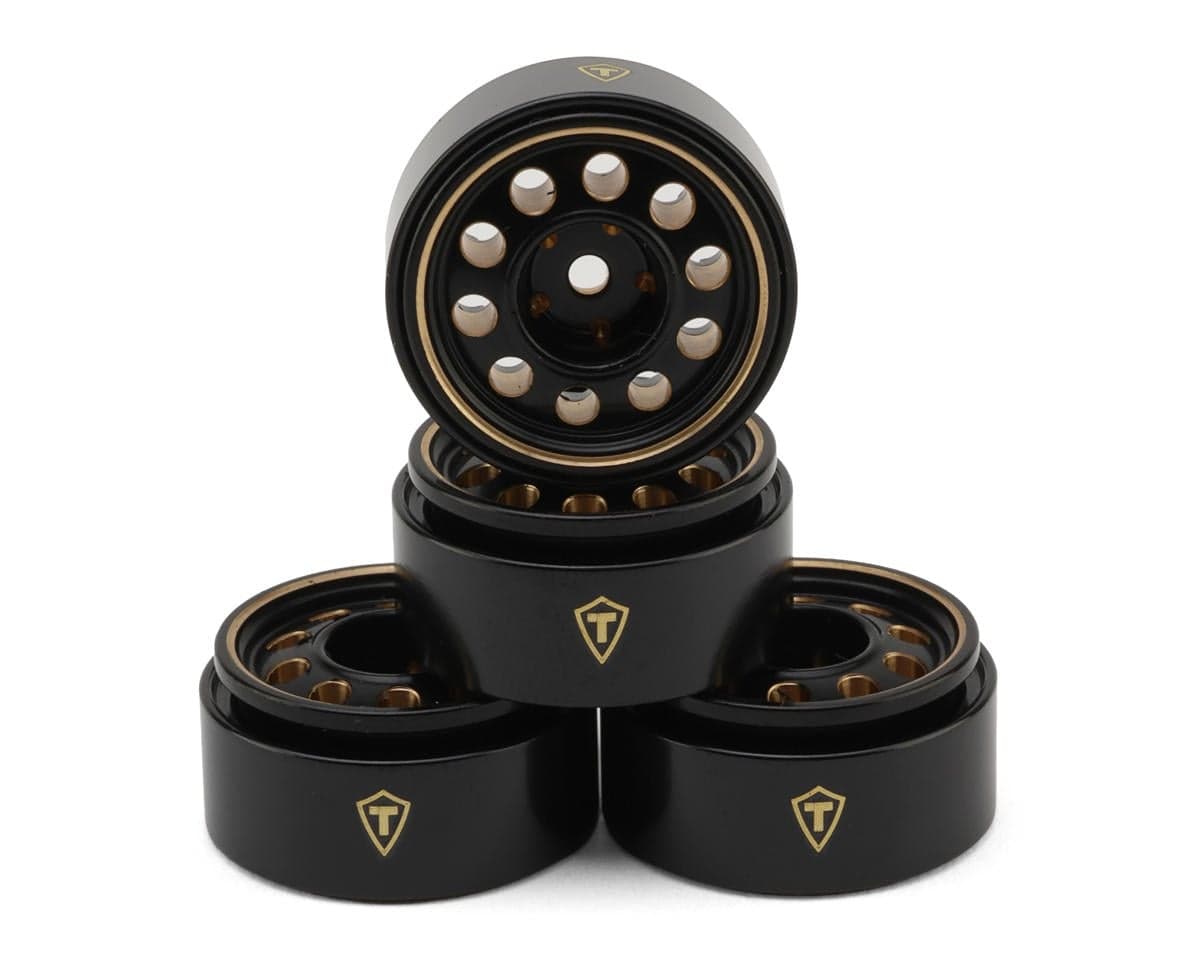 Treal Hobby 0.7" 10-Hole Brass Micro Rock Crawler Beadlock Wheels (Black/Gold) (4) (16.22g ea)