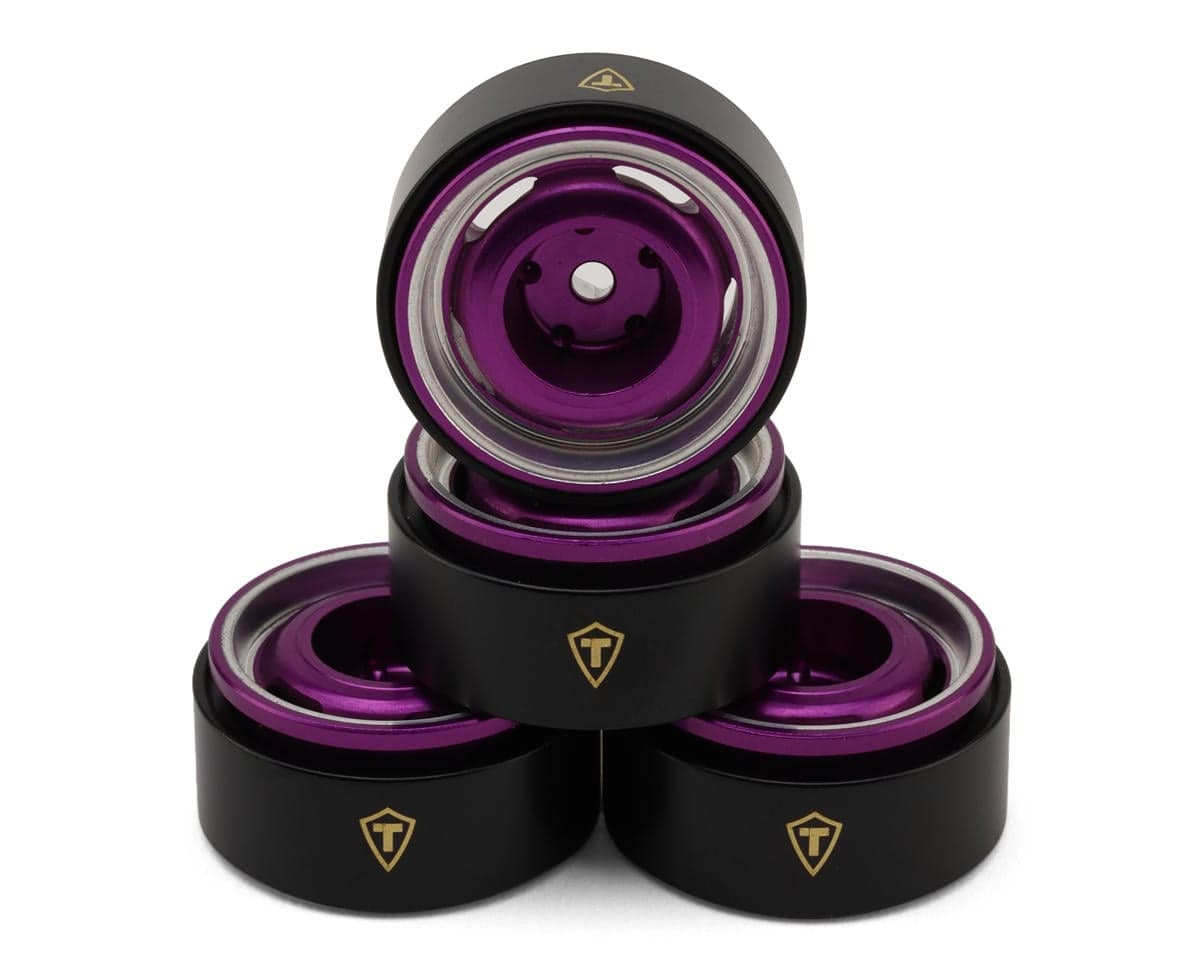 Treal Hobby Type-I 0.7" Aluminum Micro Crawler Beadlock Wheels (Purple) (4) (9.5g ea) w/Brass Rings