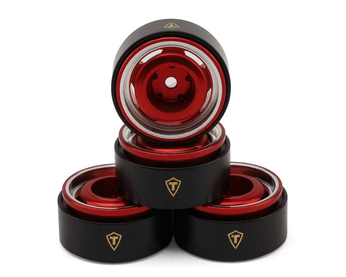 Treal Hobby Type-I 0.7" Aluminum Micro Crawler Beadlock Wheels (Red) (4) (9.5g ea) w/Brass Rings