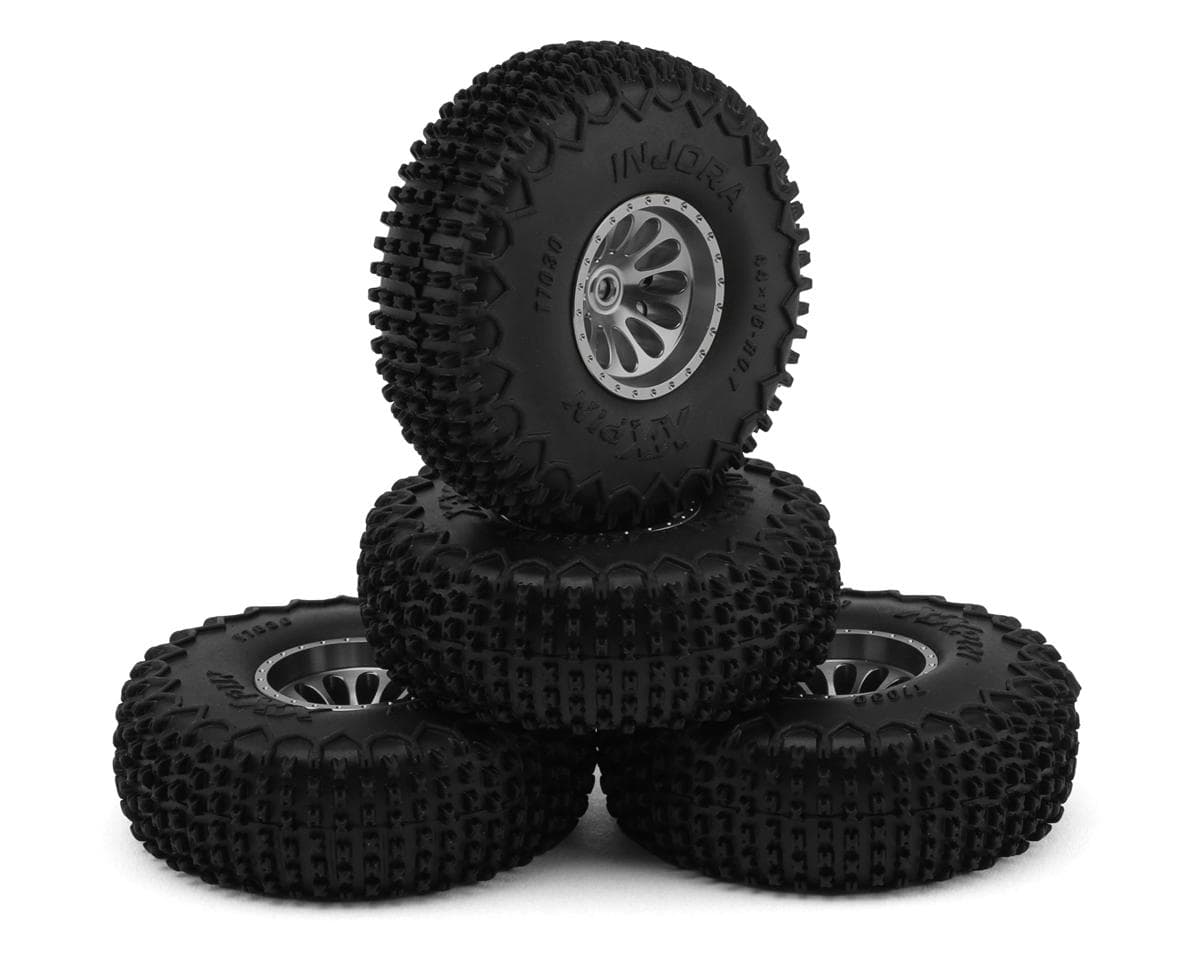 Injora Ascent-32 0.75" XHX-Pin Tires w/Aluminum Bead-lock Wheels (S5) (Titanium) (4) (5.1g ea) (44mm OD)